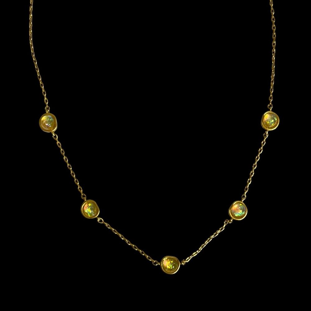 Madewell Station Necklace Gold Tone Iridescent Imitation Opal Bezel Dainty 18.5"